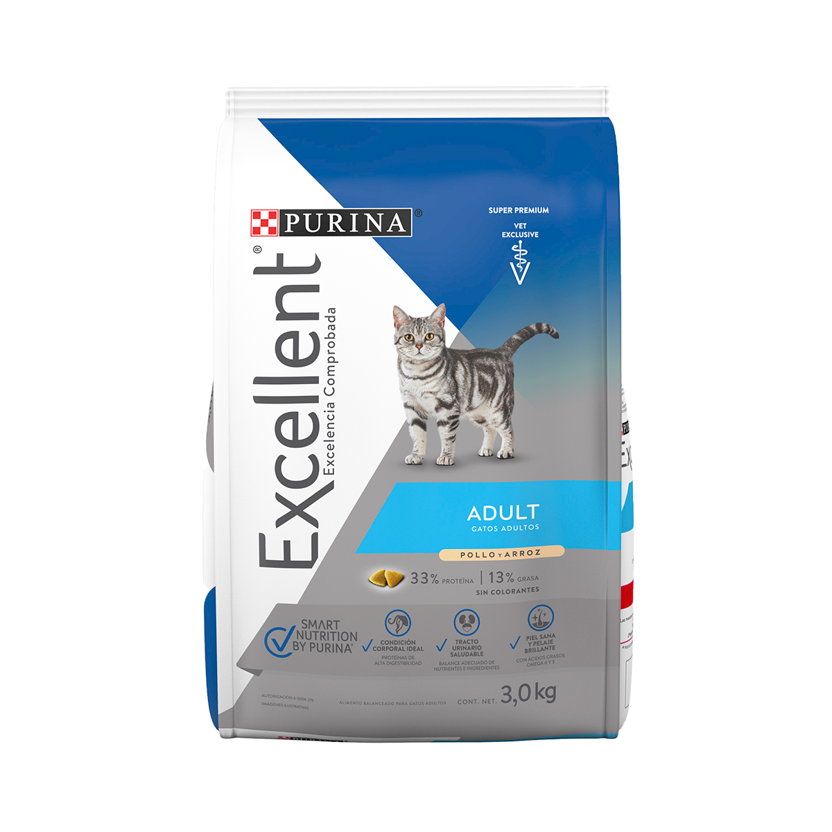Purina Excellent Gatos Adultos Pollo y Arroz 3Kg